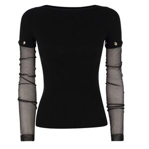 Max Mara Sportmax Ribbed Top with Sheer Sleeves